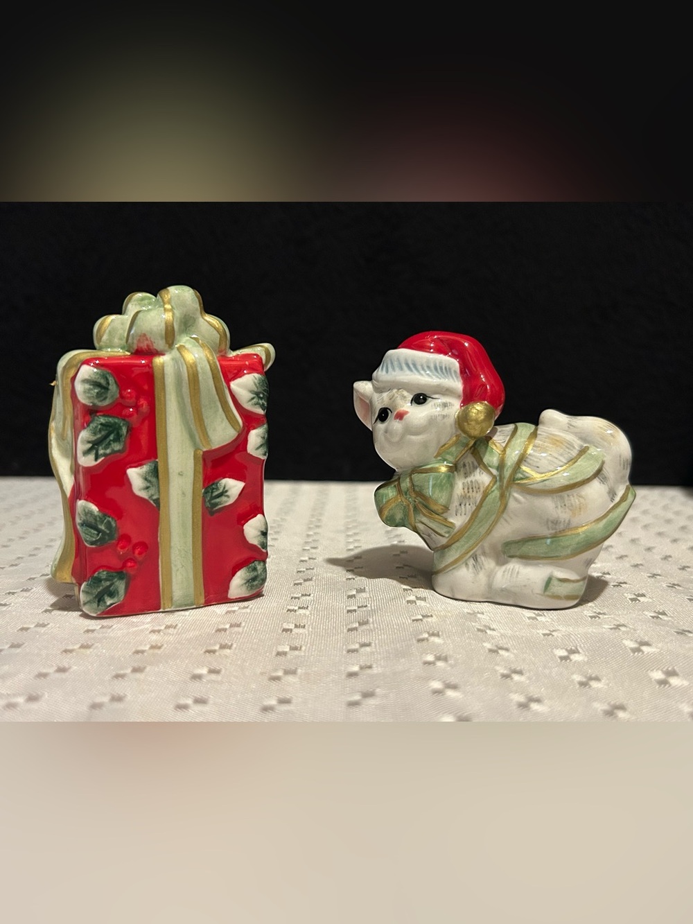 Fitz And Floyd Kitty Kringle Salt And Pepper Shakers Christmas NWB